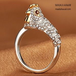 Silver & White Sapphire Crystal Rhinestone Adjustable Rooster Chicken Hen Ring